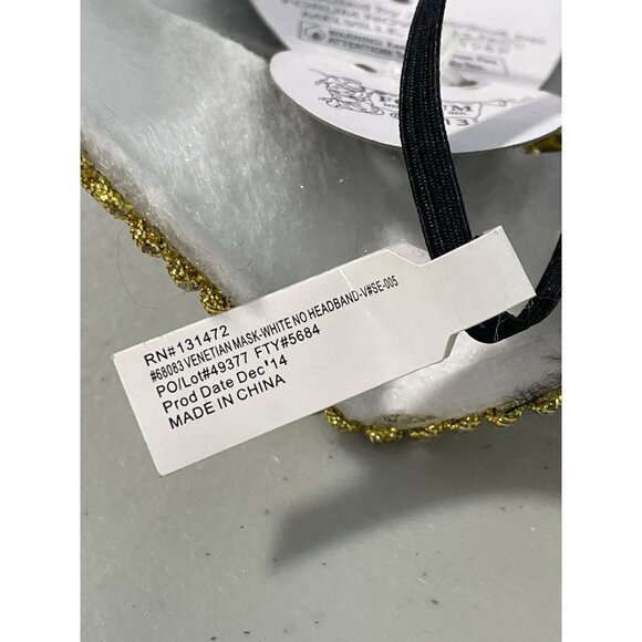 Venetian Decorative Mask Forum Novelties Elastic Strap White Gold Trim Party NEW - Picture 4 of 7